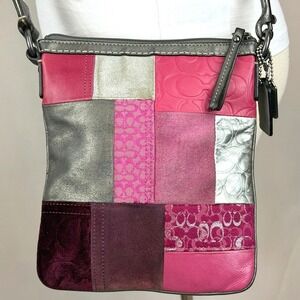 Vintage Y2K COACH Patchwork Pink Silver Crossbody Monogram‎ 2 Hang Tags Festival